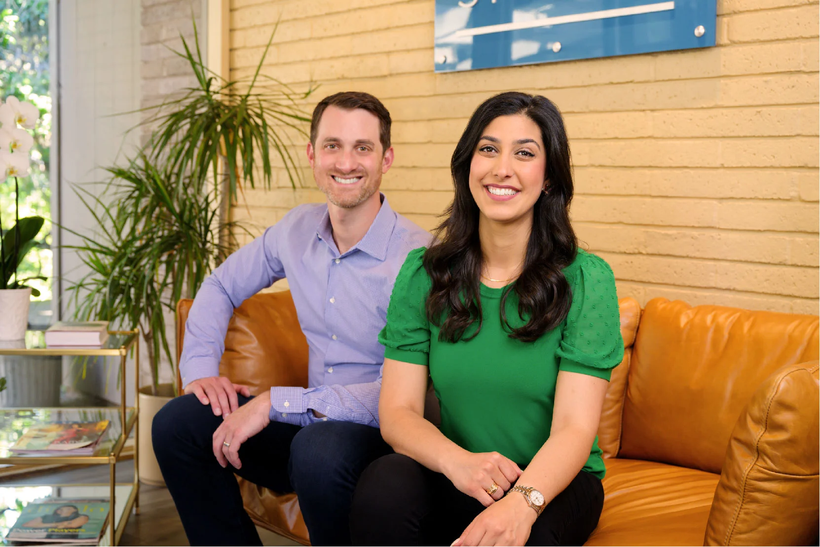 Dr. Sara Davidson and her husband, Steve in the waiting area at Walnut Creek Dental Studio